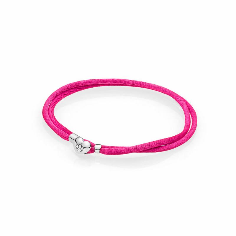 Pandora Fabric Cord Bracelet - Sterling Silver/Textile/ Synthetical Fibers/Pink - Canada | LM3592YI